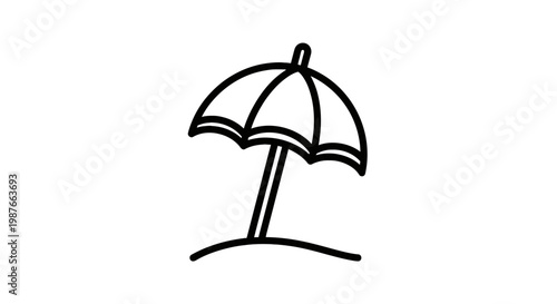 Simple beach umbrella vector icon line art illustration on white