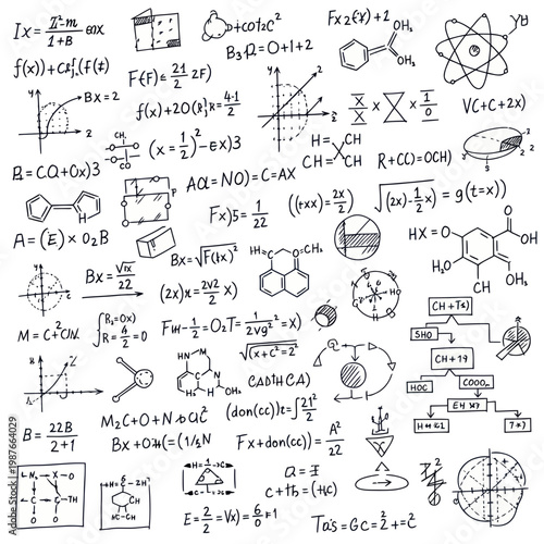 Hand-Drawn Math and Science Formulas, Equations, and Diagrams
