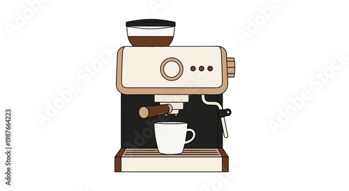 Flat Vector Illustration of a Professional Espresso Coffee Machine