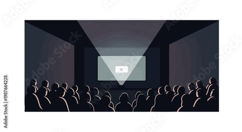 Minimalist cinema audience watching a movie on a large screen