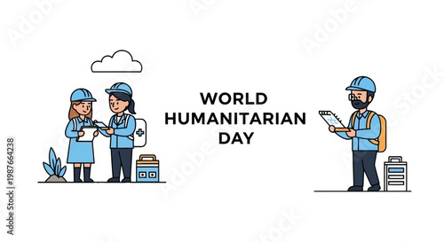 World Humanitarian Day Illustration with Volunteers and Aid Workers