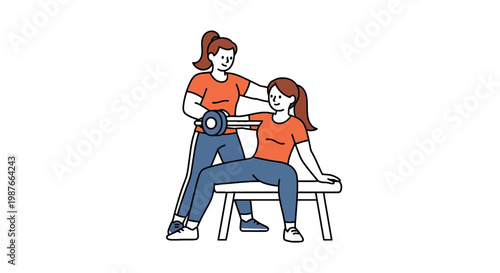 Personal Trainer Assisting Woman with Dumbbell Workout Illustration