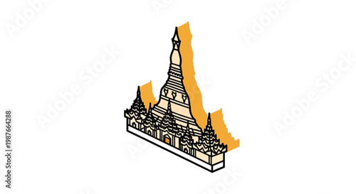Isometric Shwedagon Pagoda Vector Illustration Myanmar Landmark