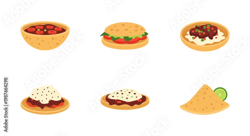 Set of Traditional Ethiopian Cuisine Vector Illustrations