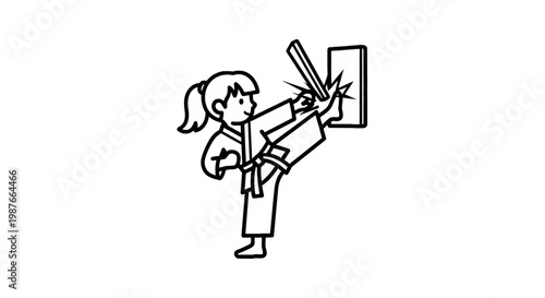 Little Girl Breaking Wood Board with Karate Kick Illustration