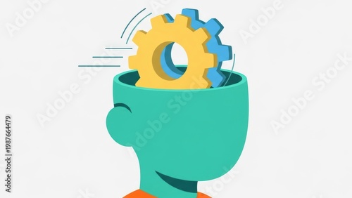 Head cutaway with two turning gears inside.