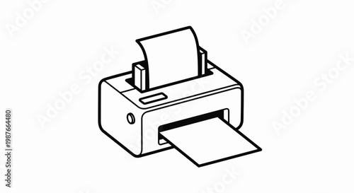 Isometric Printer Line Art Vector Illustration