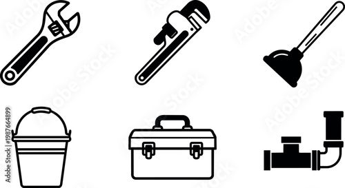 Wrench plumber pipe bucket toolbox and plunger