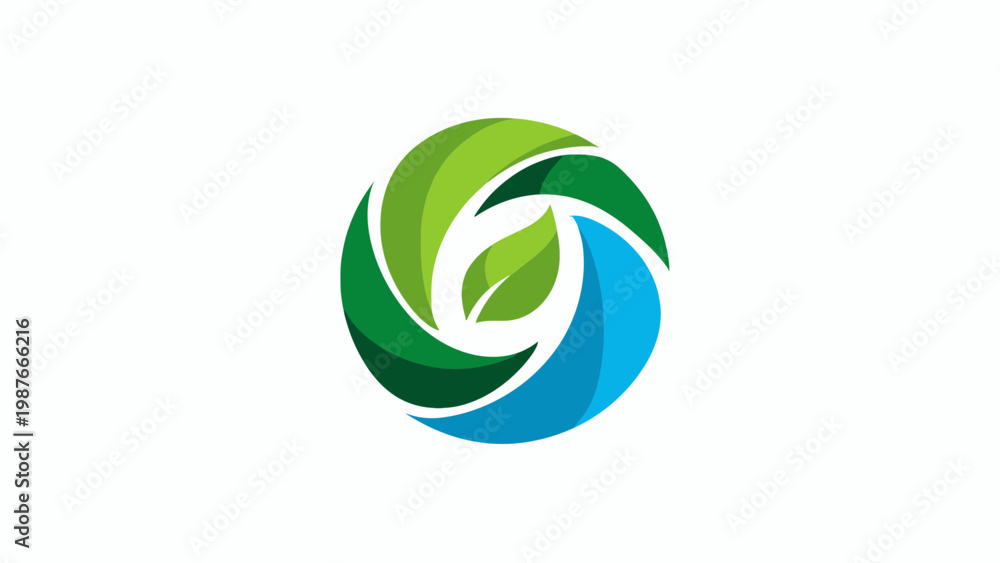 Obraz premium Dynamic Circular Design Symbolizing Natural Growth, Environmental Sustainability, and Eco-Friendly Principles with Vibrant Green and Blue Elements