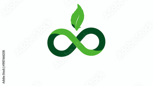 Green infinity symbol with a leaf on top, representing sustainability and growth