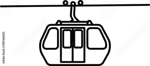 simple line art vector icon of a cable car gondola hanging from a cable
