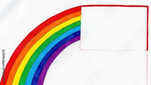 Child's drawing of a rainbow with a blank sign.