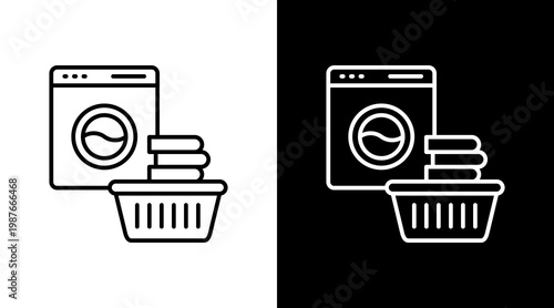 Laundry Service Outline White Icon Set Design