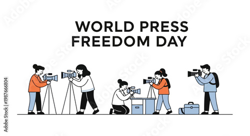 World Press Freedom Day Illustration with Journalists and Cameras