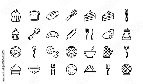 Baking pastry line icons bakery dessert editable stroke vector illustration set