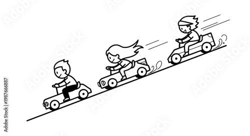 Cartoon Children Racing in Soapbox Cars Vector Illustration