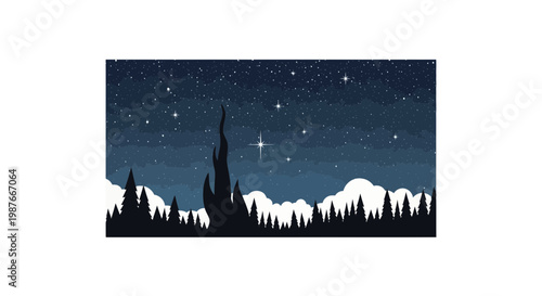 Starry Night Sky over Silhouetted Forest Illustration