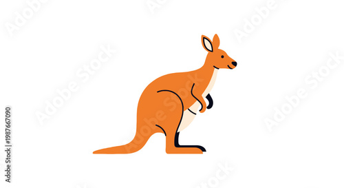 Minimalist Orange Kangaroo Vector Illustration Isolated on White