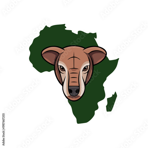 Cartoon lion head in front of Africa map illustration