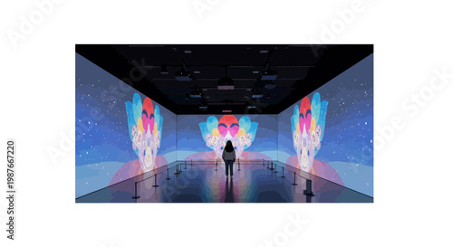 Immersive digital art gallery installation illustration