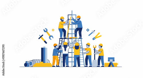 Workers on Construction Site.