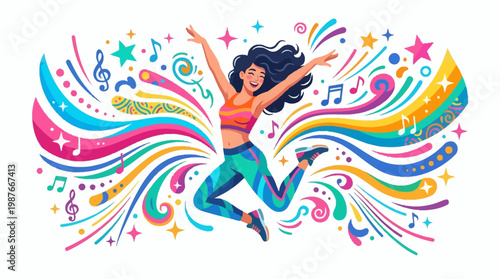 Bild auf Leinwand Vibrant vector art celebrating International Dance Day, depicting a joyful femal