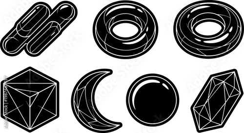 Geometric capsule donut moon and gem shapes