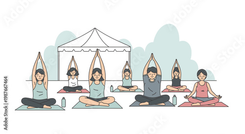 Outdoor Yoga Class Illustration with Diverse People in a Park