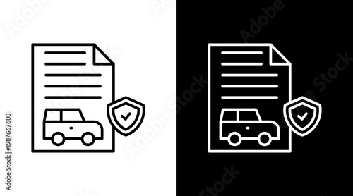 Car Insurance Outline White Icon Set Design