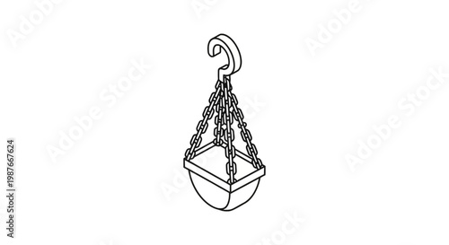 Isometric Line Art Illustration of a Hanging Garden Planter