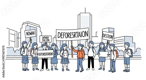 Students Protesting Against Deforestation Illustration
