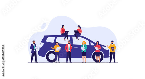 People Standing Around a Van.