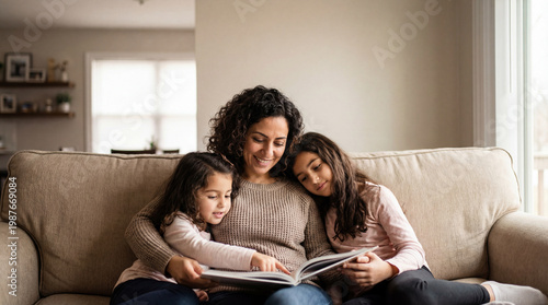 Mother's Day reading time with mom and daughters sharing story bonding moment for parenting lifestyle magazine editorial content