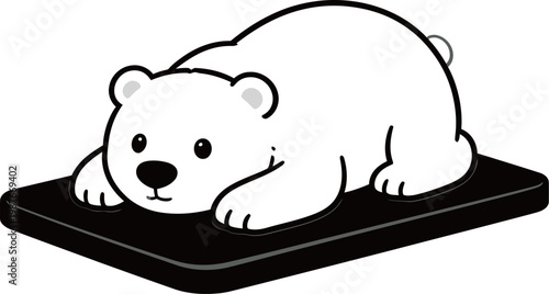 Cartoon illustration of a white bear lying on a black mat