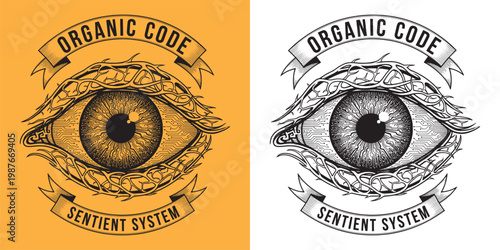 Foto Organic Code Sentient System Human Eye with Circuitry and Roots Illustration