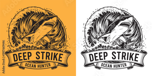 Deep Strike Ocean Hunter Great White Shark Jumping From Waves