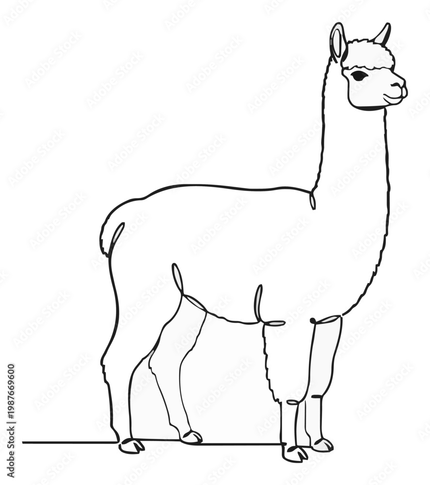 Fototapeta premium Minimalist continuous line art alpaca animal icon. Generative AI
