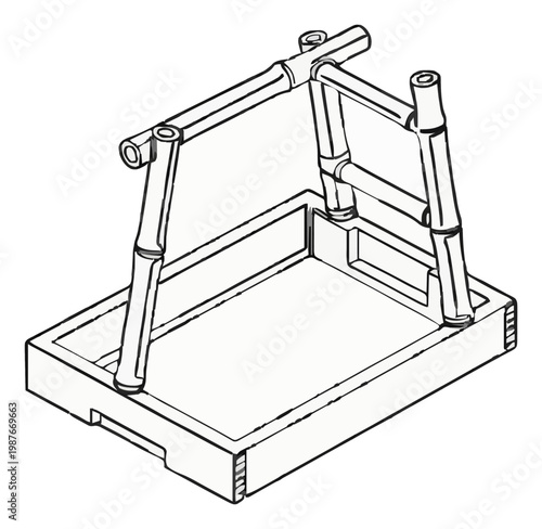 Minimalist continuous line art bamboo bath caddy icon. Generative AI