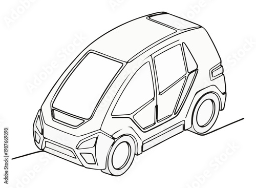 Autonomous pod car line art futuristic icon. Generative AI