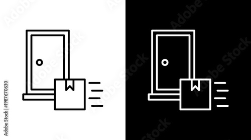 Doorstep Delivery Outline White Icon Set Design