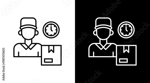 Delivery Courier Outline White Icon Set Design