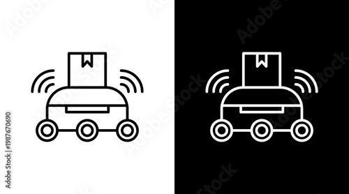 Delivery Robot Outline White Icon Set Design