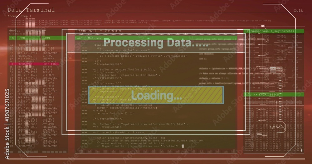Fototapeta premium Displaying central processing window on monitoring dashboard, showing yellow loading progress bar