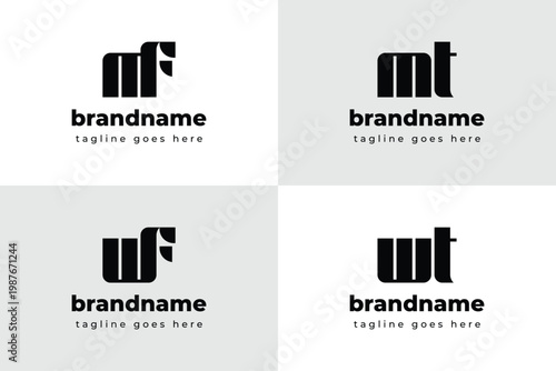 Letters MF MT WF WT Monogram Logo Set, for FM TM FW TW Initials