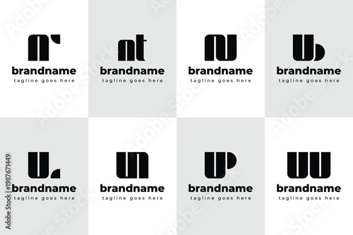 Letters NR NT NU UB UL UN UP UU Monogram Logo Set, for RN TN UN BU LU BU PU UU Initials