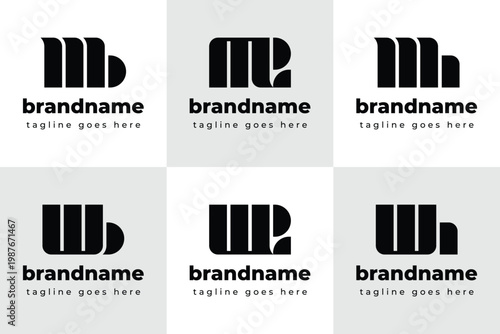 Letters MB ME MH WB WE WH Monogram Logo Set, for BM EM HM BW EW HW Initials