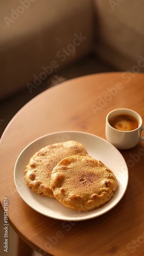 Authentic Indian Puran Poli Served with Hot Coffee on Wooden Table