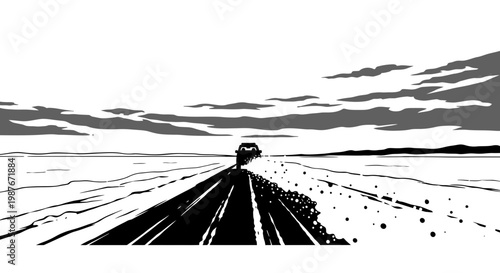 SUV driving on snowy winter highway vector illustration