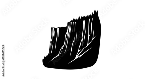 Black and White Minimalist Mountain Cliff Vector Illustration