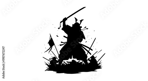 Powerful Samurai Warrior Silhouette in Battle Illustration